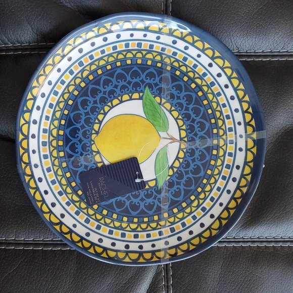 RACHEL Rachel Roy Other - RACHEL ROY Set of 4 LEMON Melamine 11" DINNER PLATES Round NAVY YELLOW WHITE NWT